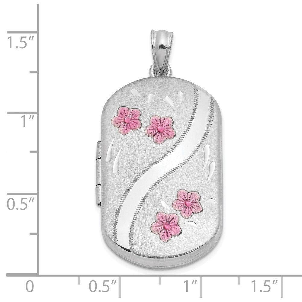 Sterlingsilber Rhodiniert Emaille Blumen 30x19mm Rechteck Medaillon
