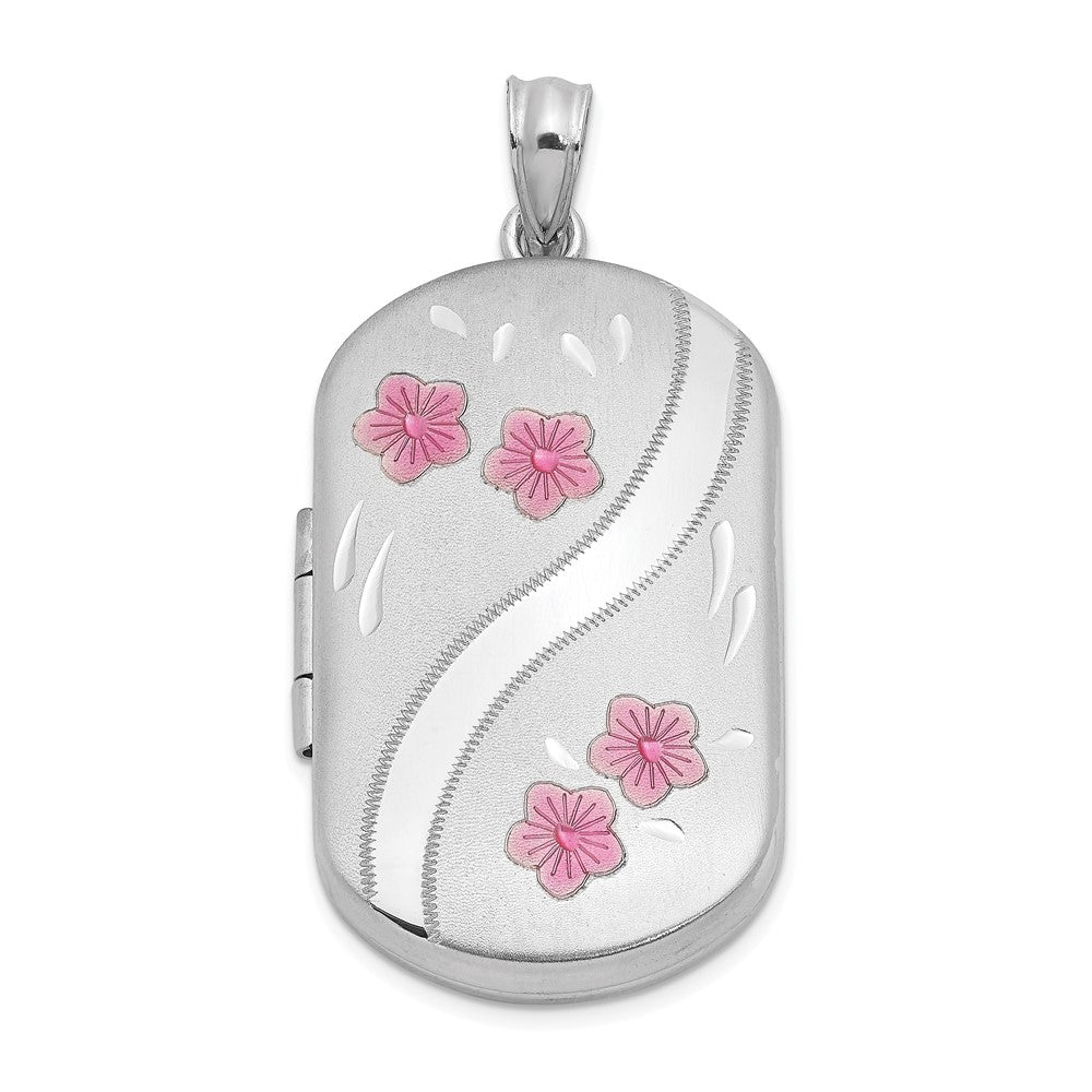 Sterlingsilber Rhodiniert Emaille Blumen 30x19mm Rechteck Medaillon