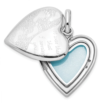 Sterlingsilber Rhodiniert 20mm Footprints Herz Swing Medaillon