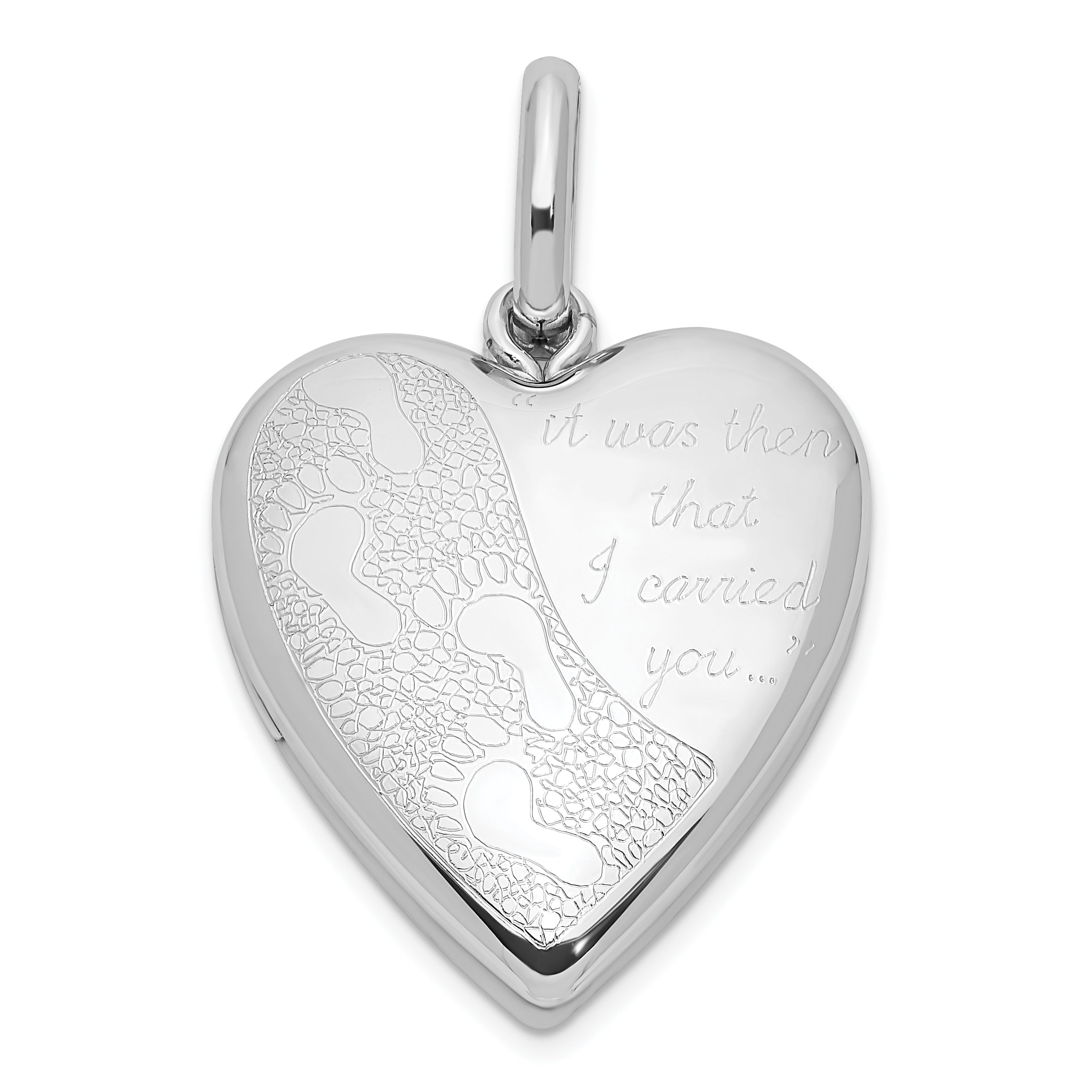 Sterlingsilber Rhodiniert 20mm Footprints Herz Swing Medaillon