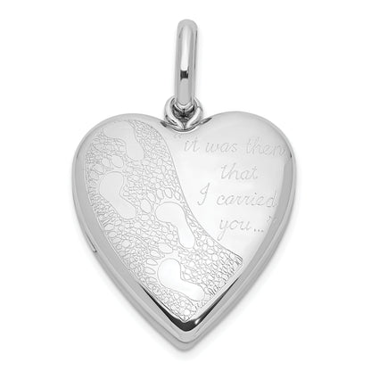 Sterlingsilber Rhodiniert 20mm Footprints Herz Swing Medaillon