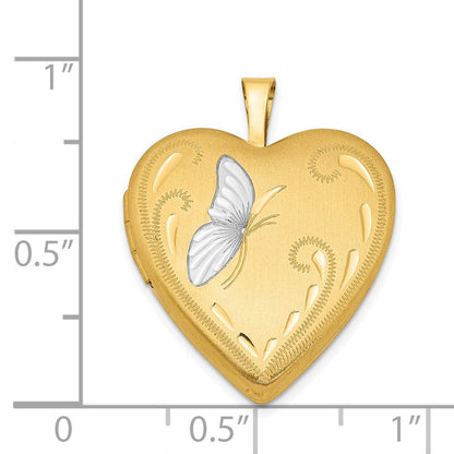Golddoublé 14/20 1/20 & Weiß Rhodium Satiniert Schmetterling 19mm Herz Medaillon