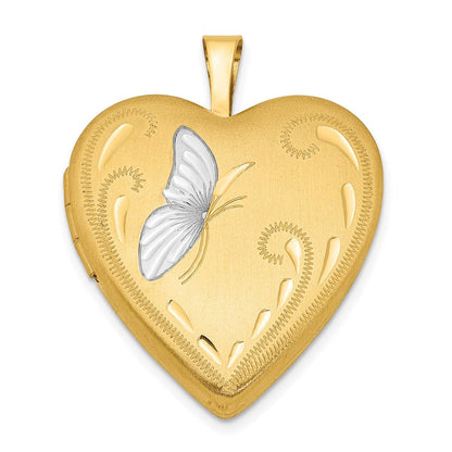 Golddoublé 14/20 1/20 & Weiß Rhodium Satiniert Schmetterling 19mm Herz Medaillon