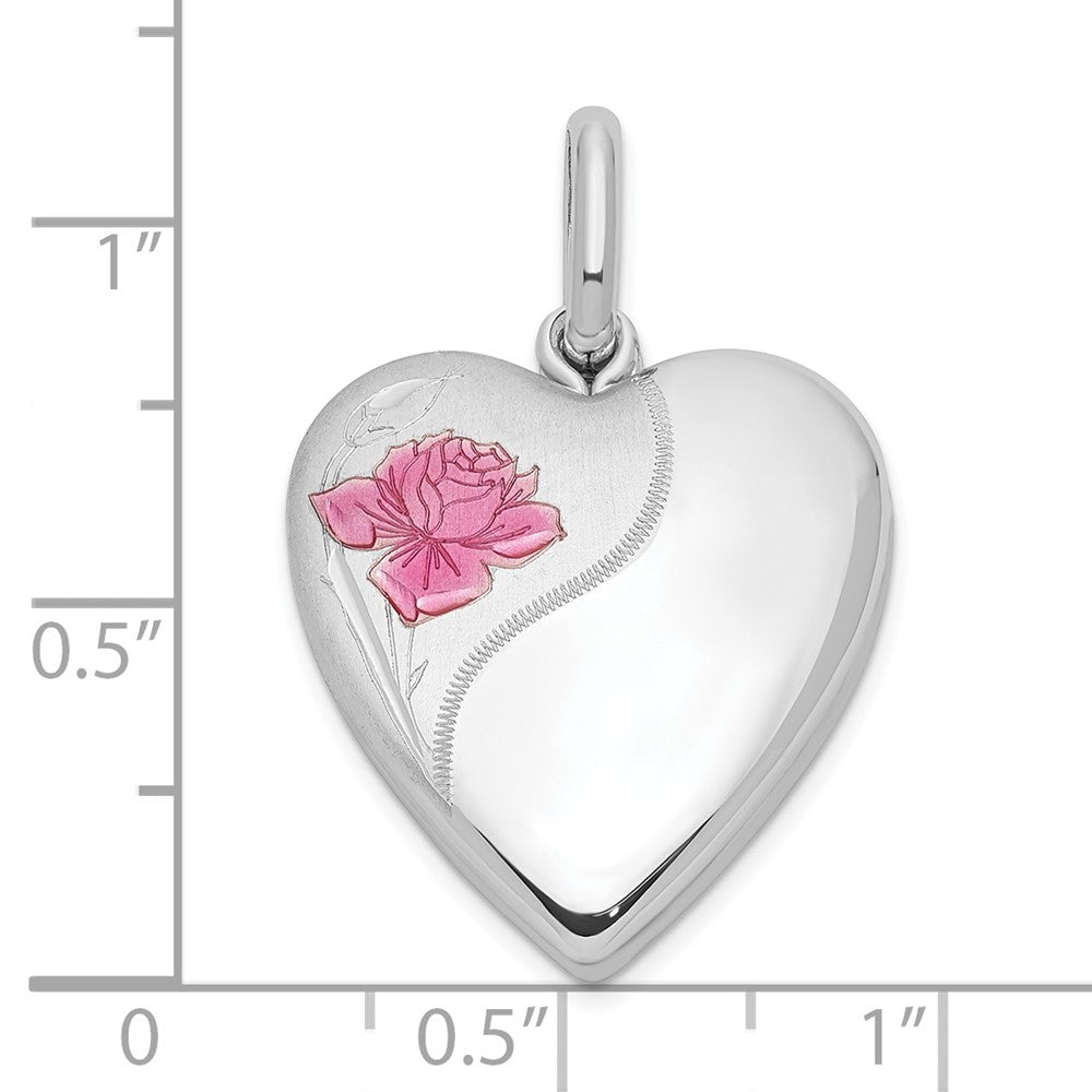 Sterlingsilber Rhodiniert 20mm Emaille Rose Herz Swing Medaillon