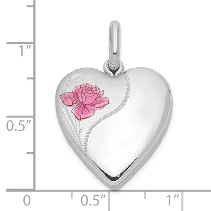 Sterlingsilber Rhodiniert 20mm Emaille Rose Herz Swing Medaillon