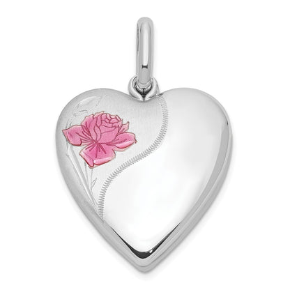 Sterlingsilber Rhodiniert 20mm Emaille Rose Herz Swing Medaillon