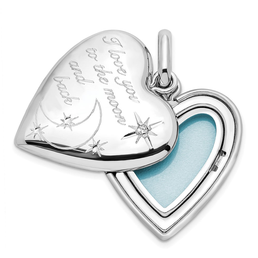 Sterlingsilber Rhodiniert 20mm Diamant Liebe To Mond Swing Medaillon