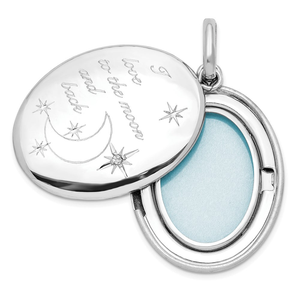 Sterlingsilber Rhodiniert 26mm Diamant I Liebe Mond Oval Swing Medaillon