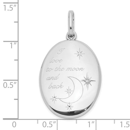 Sterlingsilber Rhodiniert 26mm Diamant I Liebe Mond Oval Swing Medaillon