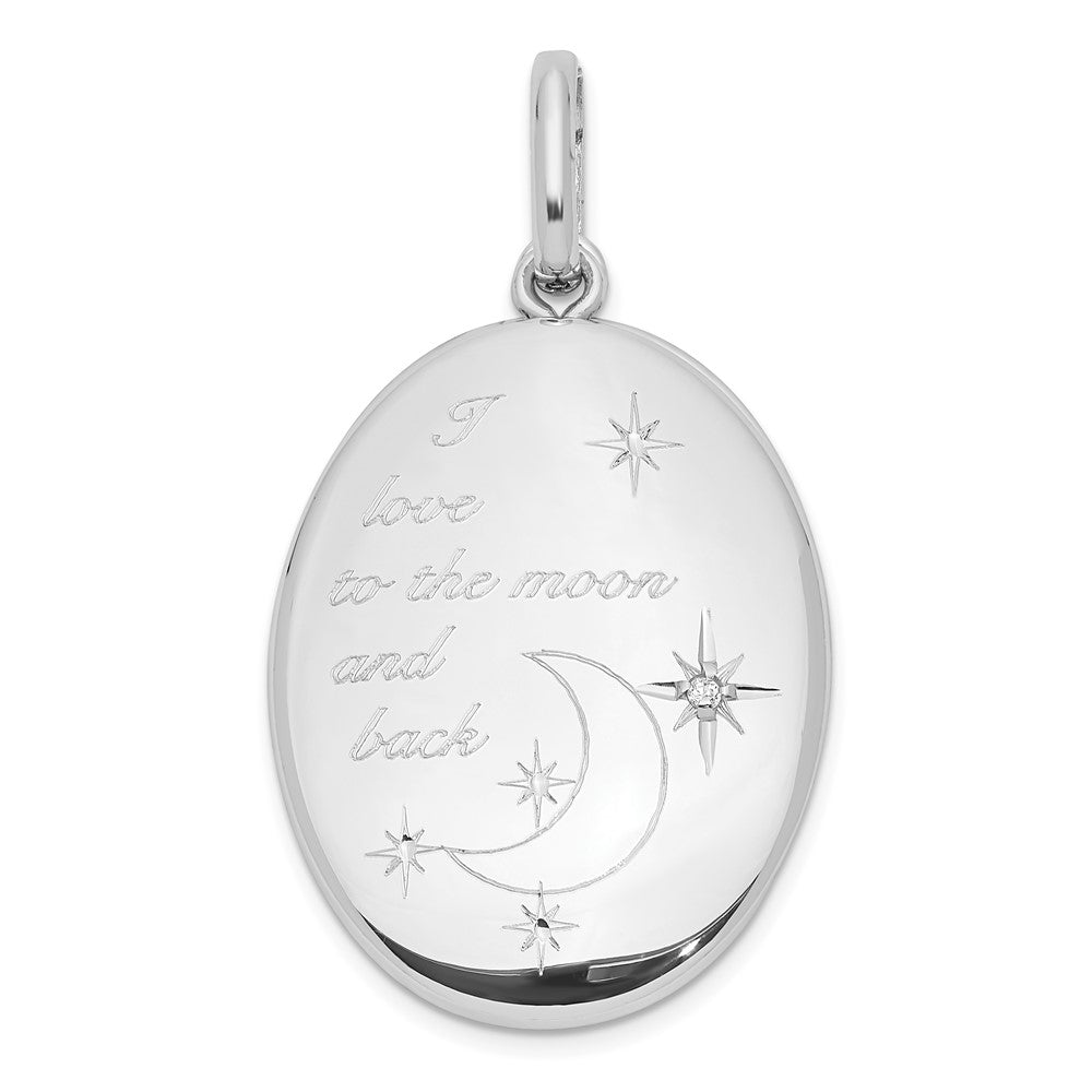 Sterlingsilber Rhodiniert 26mm Diamant I Liebe Mond Oval Swing Medaillon