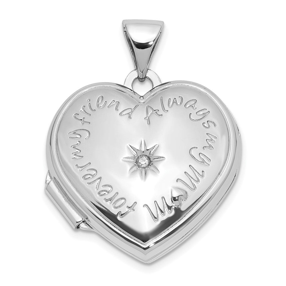 Sterlingsilber Rhodiniert Poliert Diamant 18mm Immer My Mama Herz Medaillon