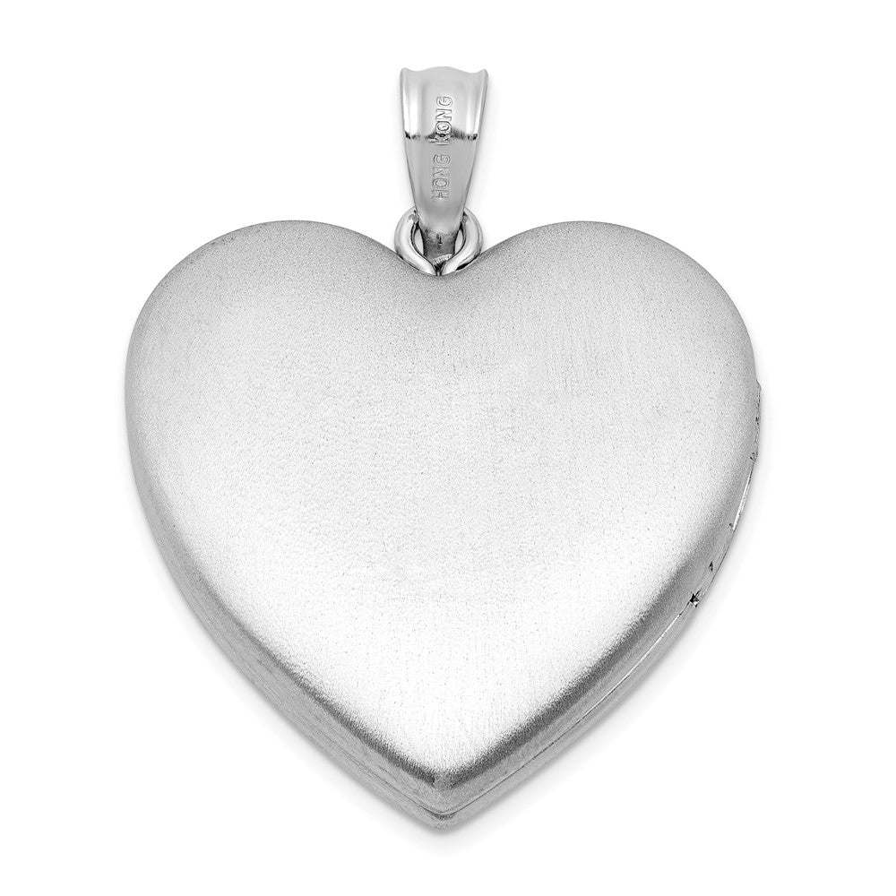 Sterlingsilber Rhodiniert Satiniert Epoxid I Liebe You Blumen 24mm Herz Medaillon