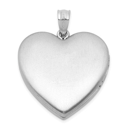 Sterlingsilber Rhodiniert Satiniert Epoxid I Liebe You Blumen 24mm Herz Medaillon