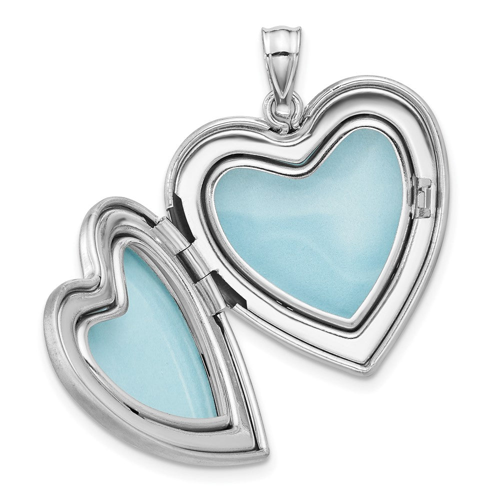 Sterlingsilber Rhodiniert Satiniert Epoxid I Liebe You Blumen 24mm Herz Medaillon