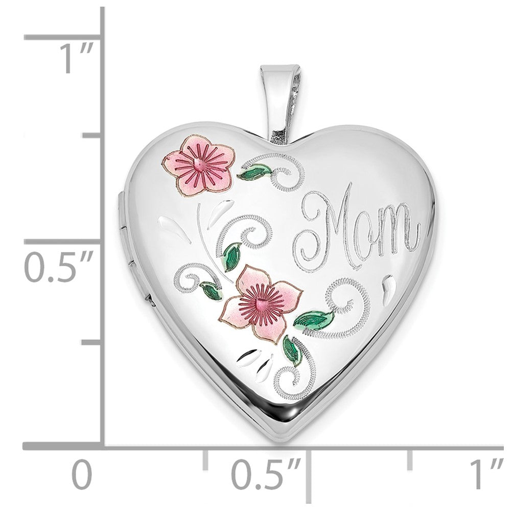 Sterlingsilber Rhodiniert Epoxid 20mm Blumen Mama Herz Medaillon