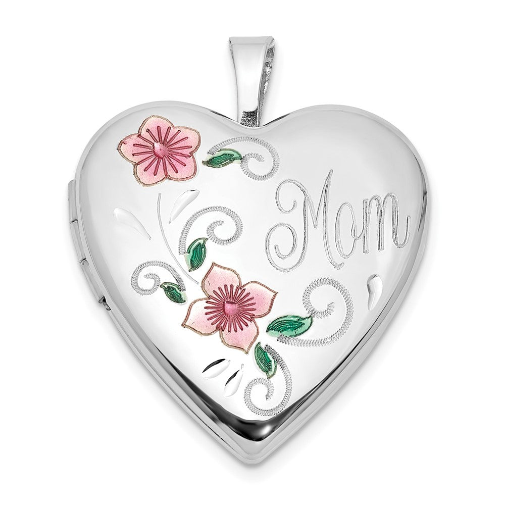 Sterlingsilber Rhodiniert Epoxid 20mm Blumen Mama Herz Medaillon