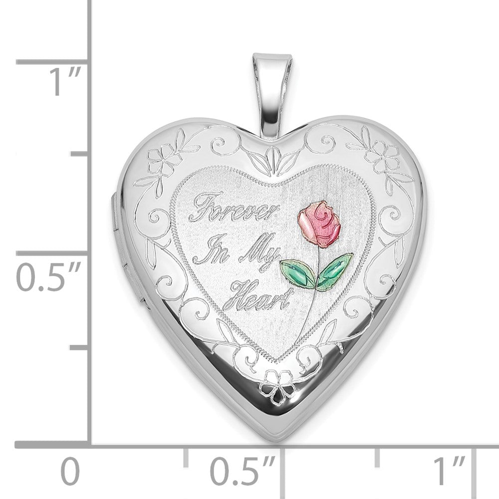 Sterlingsilber Rhodiniert Epoxid 20mm für Immer in My Herz Rose Medaillon