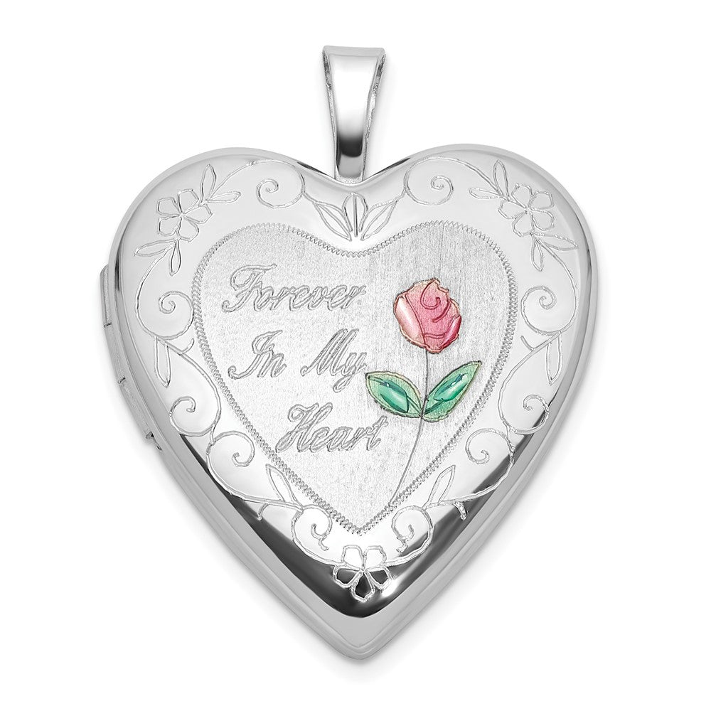 Sterlingsilber Rhodiniert Epoxid 20mm für Immer in My Herz Rose Medaillon