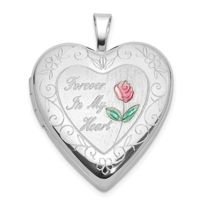 Sterlingsilber Rhodiniert Epoxid 20mm für Immer in My Herz Rose Medaillon