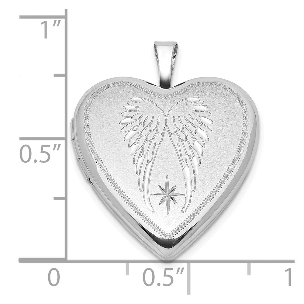 Sterlingsilber Rhodiniert Satiniert/polished Engel Flügel 20mm Herz Medaillon