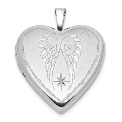Sterlingsilber Rhodiniert Satiniert/polished Engel Flügel 20mm Herz Medaillon