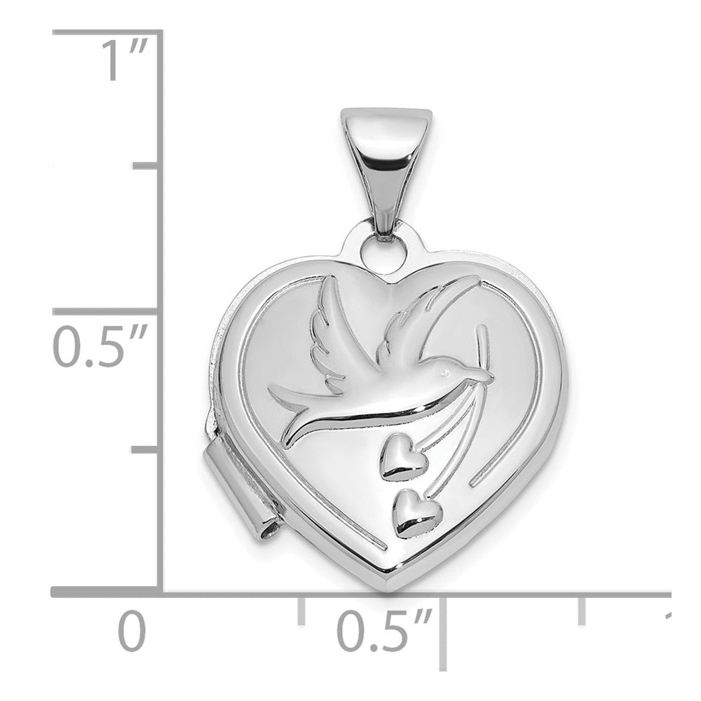 Sterlingsilber Rhodiniert 15mm Taube Zusammen für Immer Wendbar Herz Medaillon