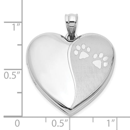 Sterlingsilber Rhodiniert Poliert Paw Druck 24mm Herz Medaillon
