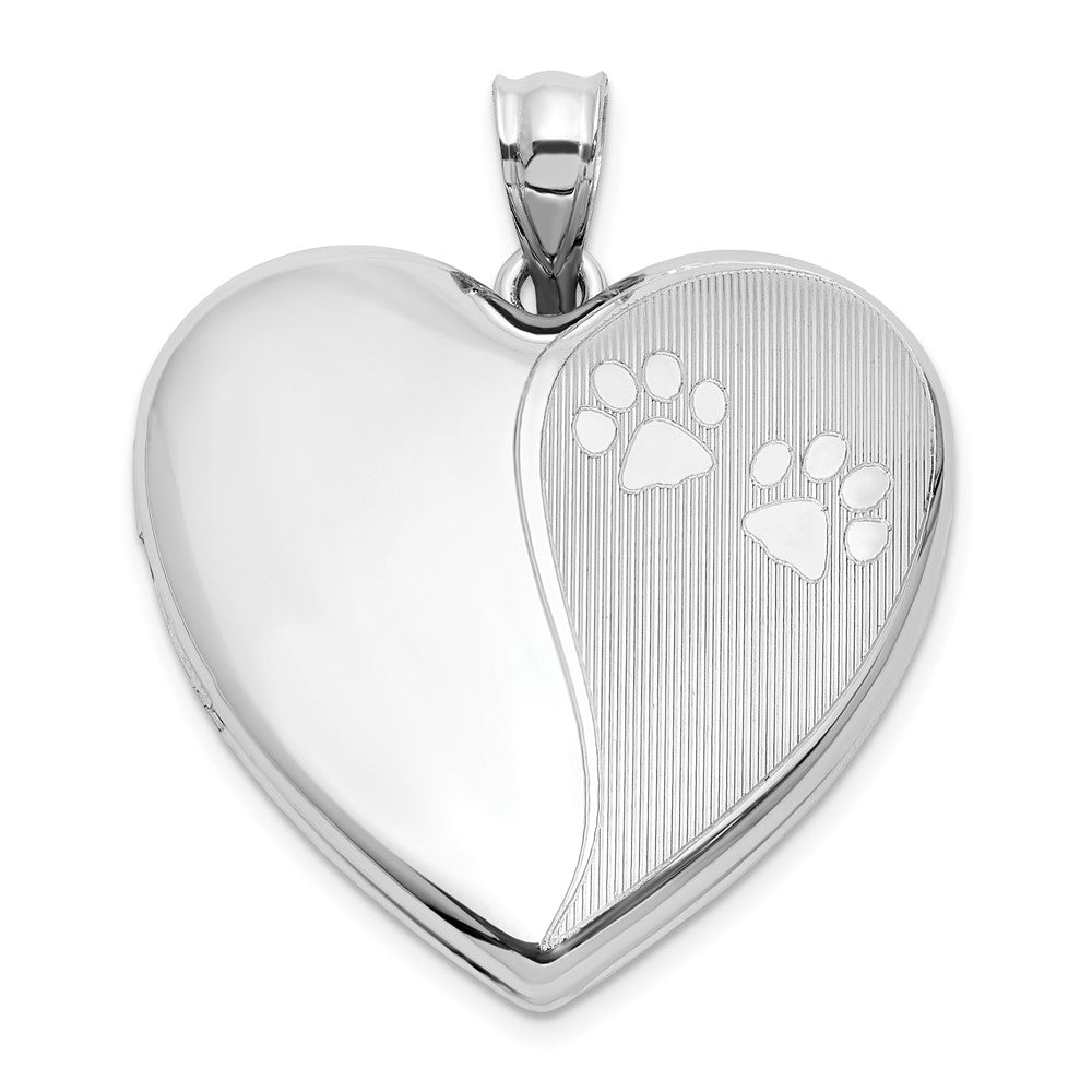 Sterlingsilber Rhodiniert Poliert Paw Druck 24mm Herz Medaillon