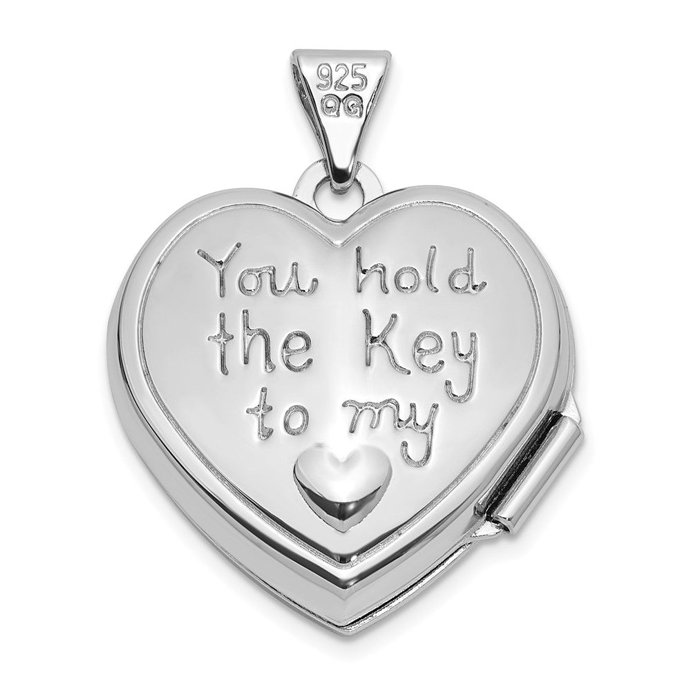 Sterlingsilber Rhodiniert Poliert 18mm Key To My Herz Wendbar Herz Medaillon