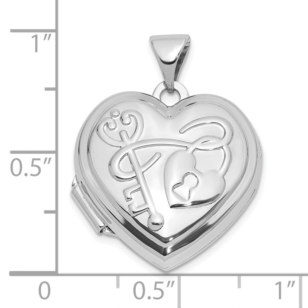 Sterlingsilber Rhodiniert Poliert 18mm Key To My Herz Wendbar Herz Medaillon