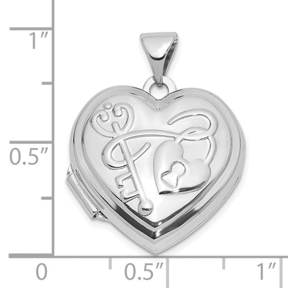 Sterlingsilber Rhodiniert Poliert 18mm Key To My Herz Wendbar Herz Medaillon