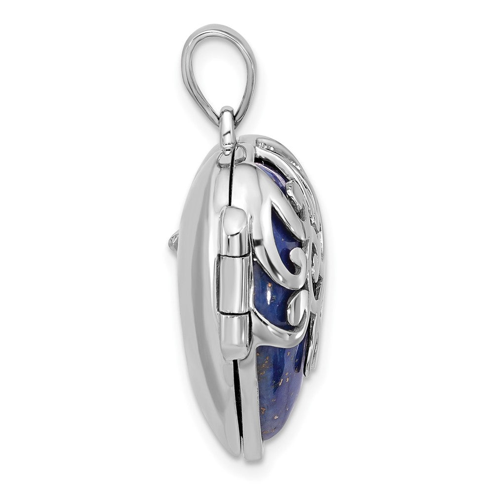 Sterlingsilber Rhodiniert Lapis Lazuli Herz 23mm Medaillon Anhänger