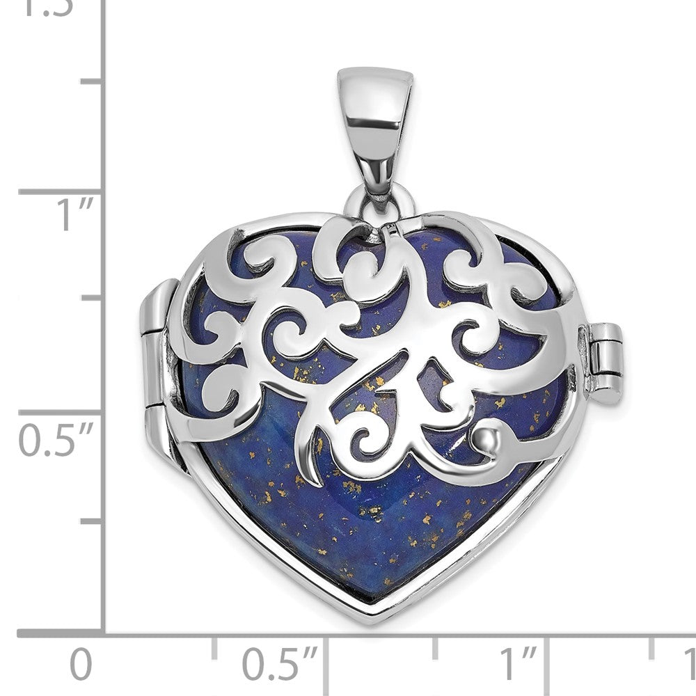 Sterlingsilber Rhodiniert Lapis Lazuli Herz 23mm Medaillon Anhänger