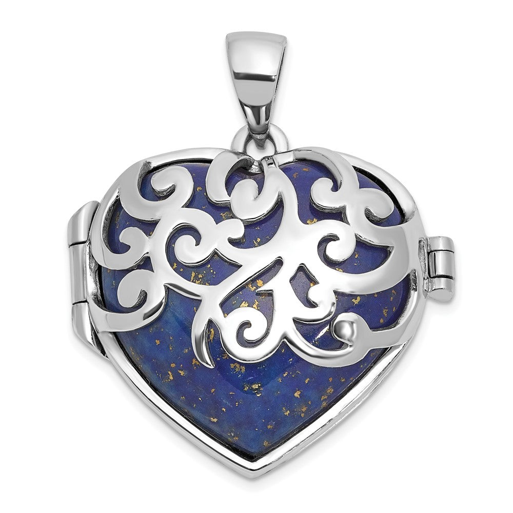 Sterlingsilber Rhodiniert Lapis Lazuli Herz 23mm Medaillon Anhänger