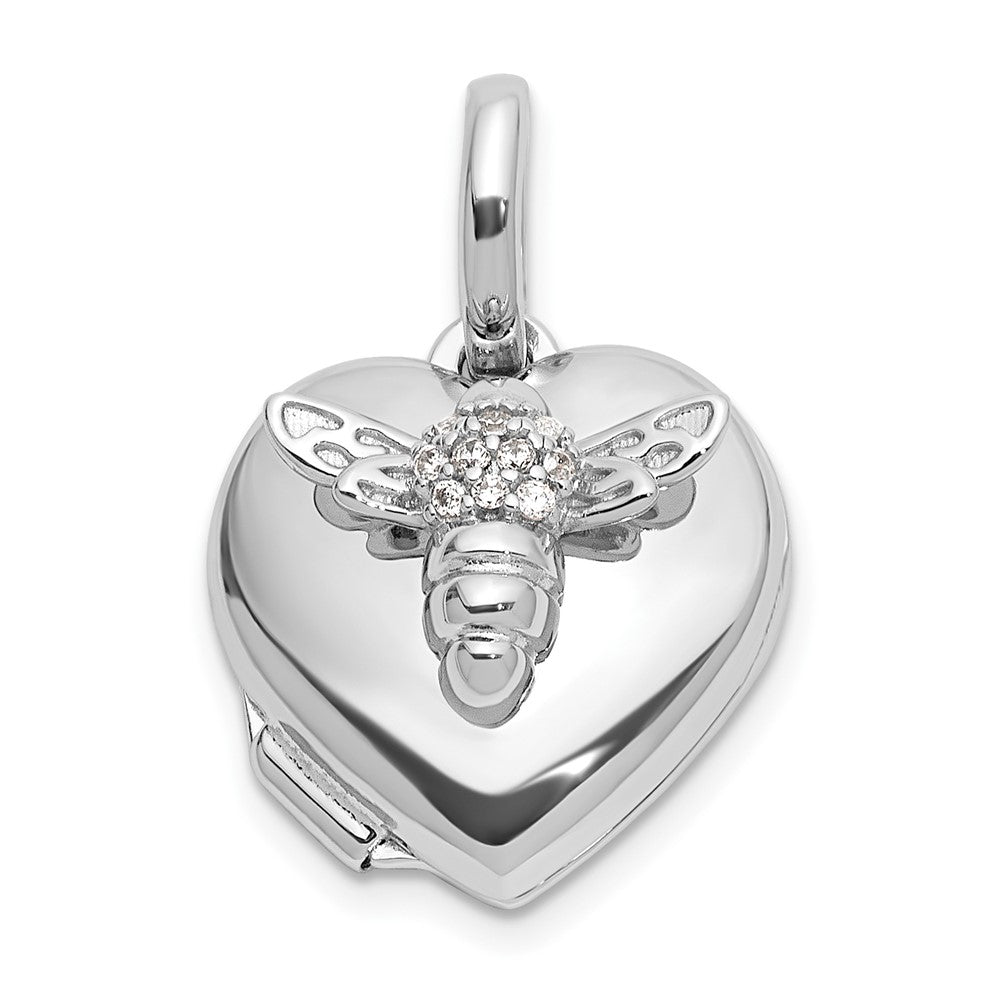 Sterlingsilber Rhodiniert Poliert 12mm Zirkonia Biene Herz Medaillon