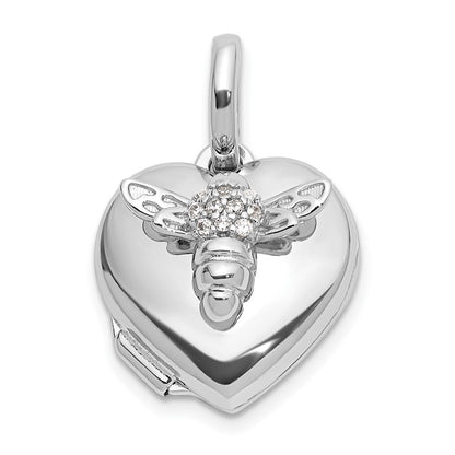 Sterlingsilber Rhodiniert Poliert 12mm Zirkonia Biene Herz Medaillon