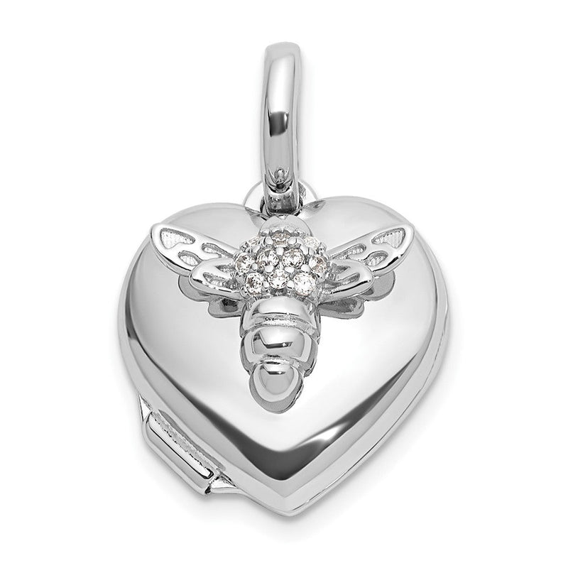 Sterlingsilber Rhodiniert Poliert 12mm Zirkonia Biene Herz Medaillon
