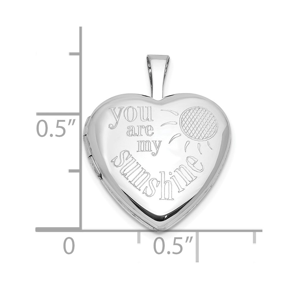 Sterlingsilber Rhodiniert You Are My Sunshine 16mm Herz Medaillon