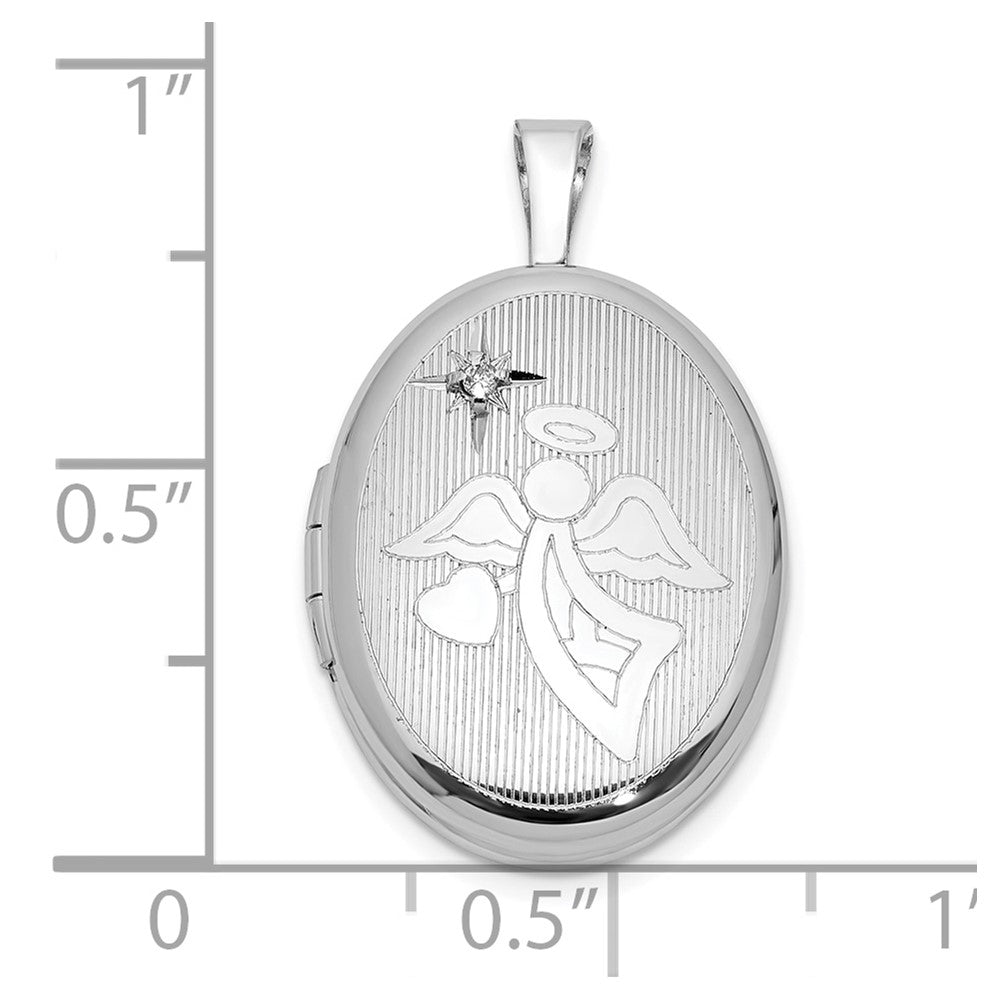 Sterlingsilber Rhodiniert Diamant 19mm Engel Oval Medaillon