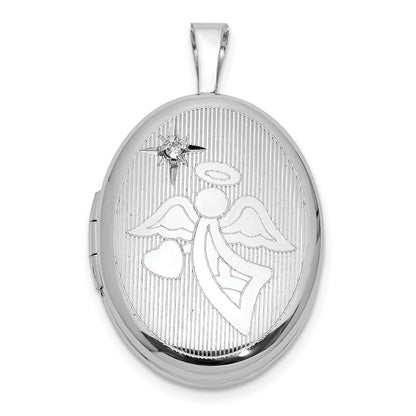 Sterlingsilber Rhodiniert Diamant 19mm Engel Oval Medaillon