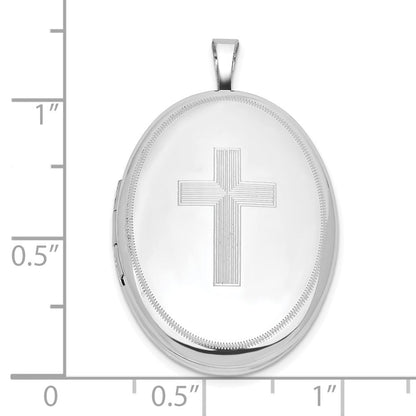Sterlingsilber Rhodiniert Kreuz 26mm Oval Medaillon