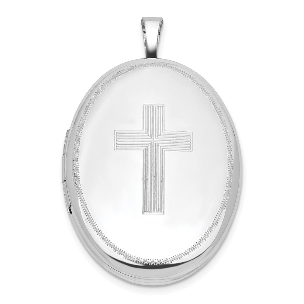 Sterlingsilber Rhodiniert Kreuz 26mm Oval Medaillon