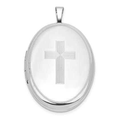 Sterlingsilber Rhodiniert Kreuz 26mm Oval Medaillon