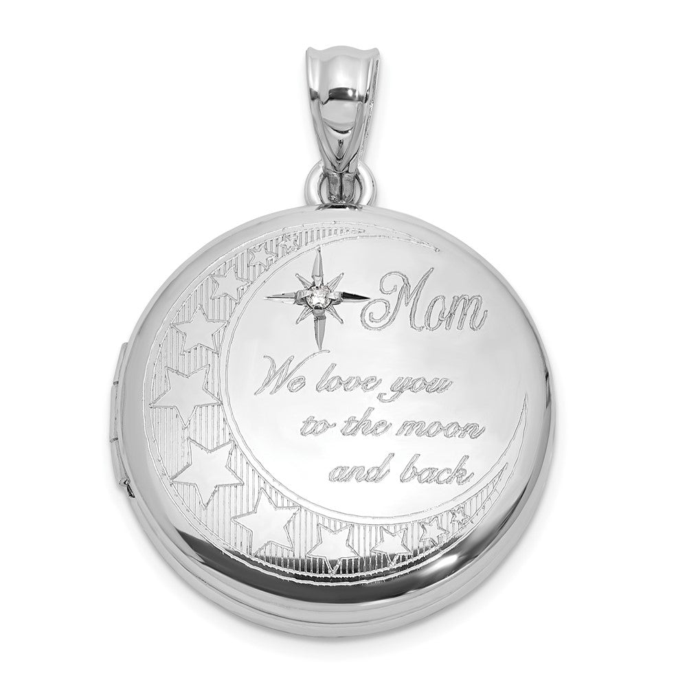 Sterlingsilber Rhodiniert Diamant 20mm Mama Mond/stars Rund Medaillon
