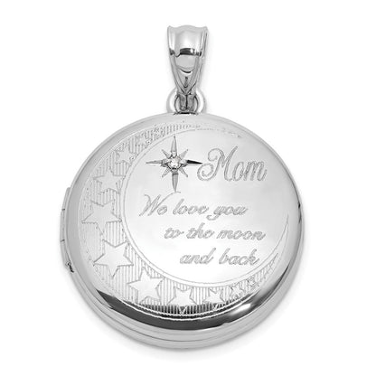 Sterlingsilber Rhodiniert Diamant 20mm Mama Mond/stars Rund Medaillon