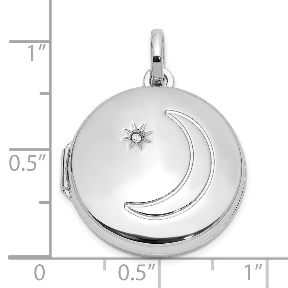 Sterlingsilber Rhodiniert 20mm Diamant Mond/star Rund Medaillon