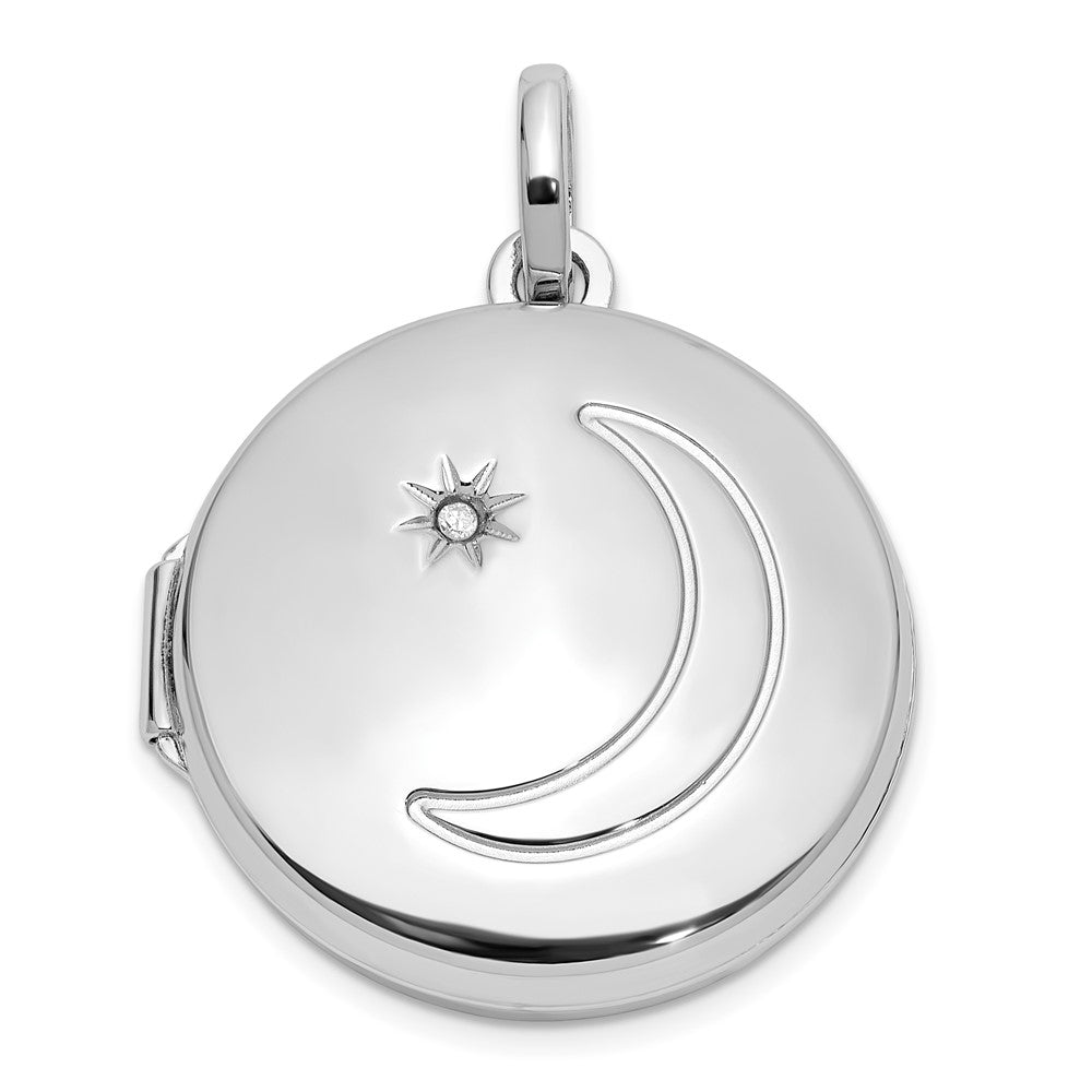 Sterlingsilber Rhodiniert 20mm Diamant Mond/star Rund Medaillon