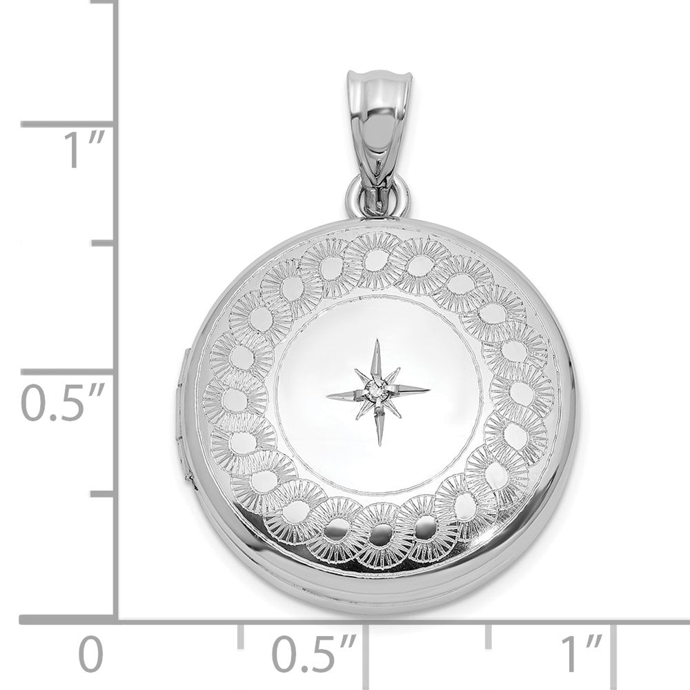 Sterlingsilber Rhodiniert Diamant Stern 20mm Kreisförmig Rand Rund Medaillon
