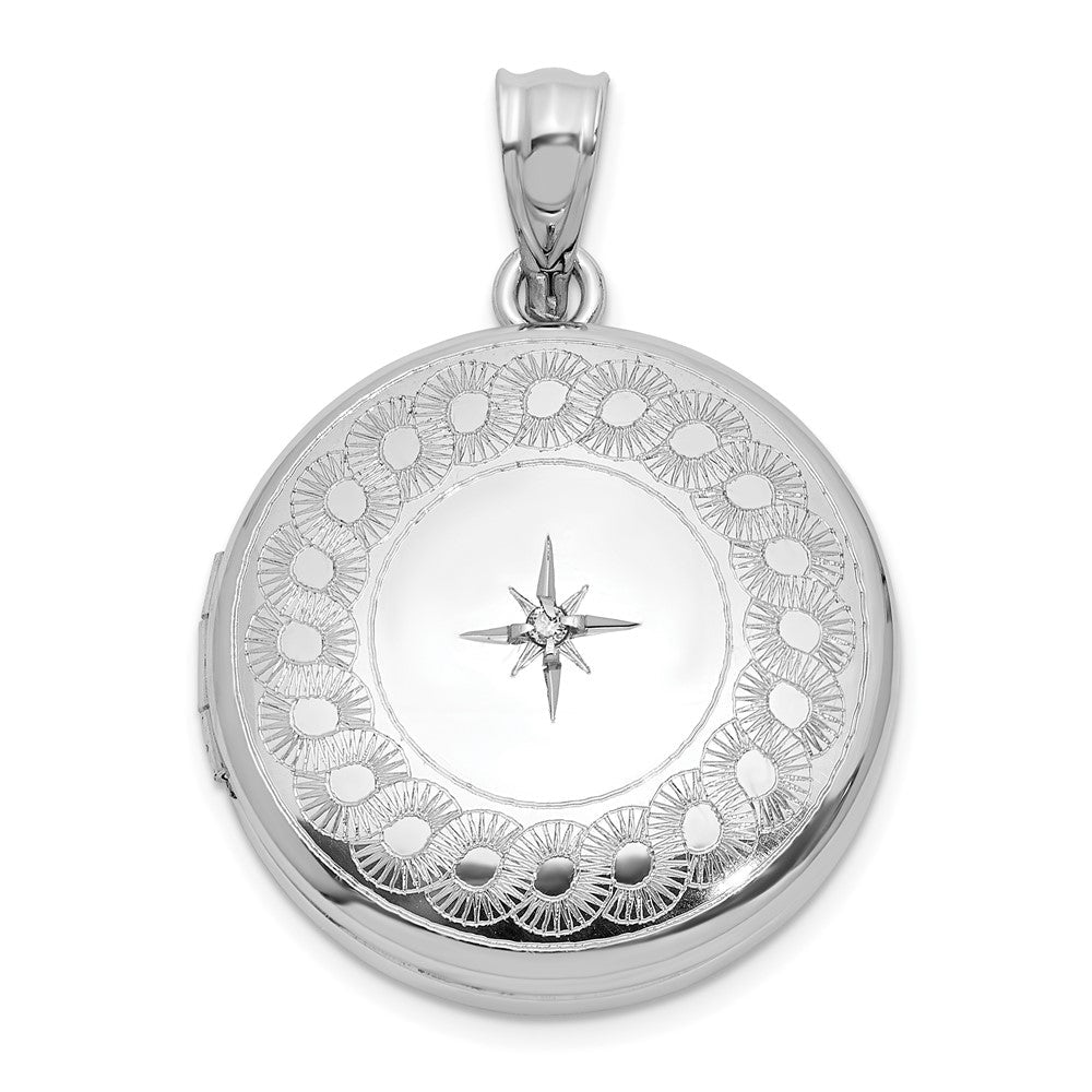 Sterlingsilber Rhodiniert Diamant Stern 20mm Kreisförmig Rand Rund Medaillon