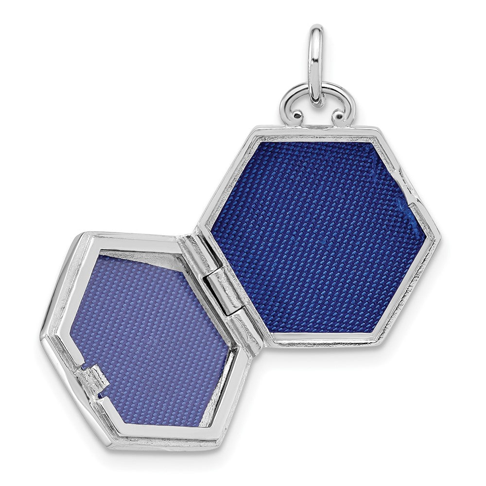 Sterlingsilber Rhodiniert Poliert Zirkonia Stern 16mm Hexagon Medaillon